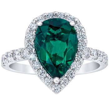 18KT White Gold 0.65ctw Diamond Lab Emerald Halo Ring