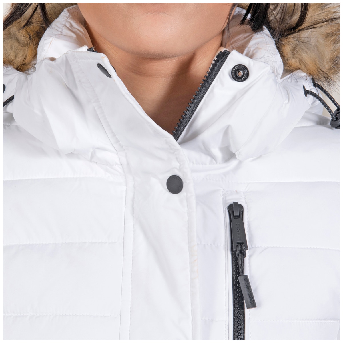 Superdry Women’s Faux Fur Fuji Hooded Jacket White
