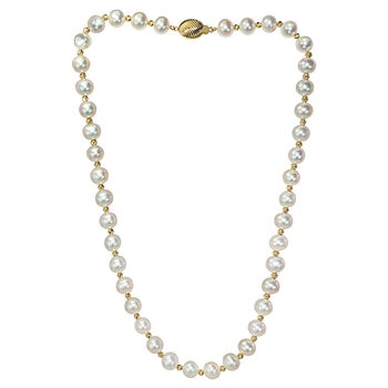 14KT Yellow Gold With 39 White Pearl Gold Ball Necklace