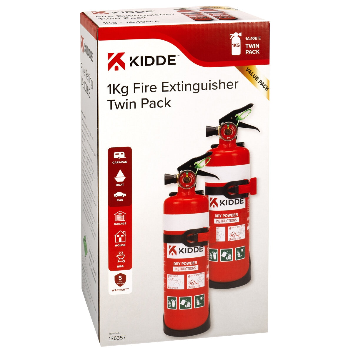 Kidde Twin Pack 1kg Extinguisher Kidde Twin Pack 1kg Extinguisher