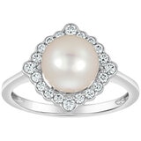 18KT White Gold 0.26CTW Diamond 8-8.5MM Akoya Cultured Pearl Ring