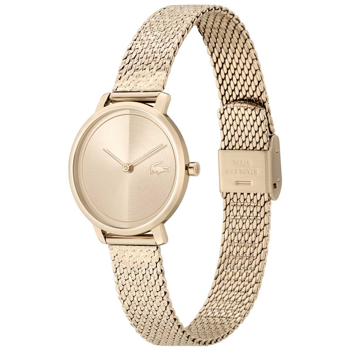 Lacoste Suzanne Ionic Plated Carnation Gold Steel Mesh Slim Women's Watch 2001296