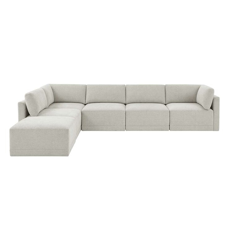 Thomasville 6PC Fabric Modular Sectional with Ottoman Light Grey