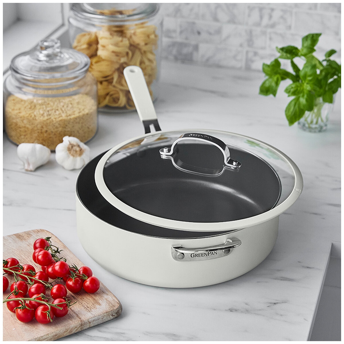 Greenpan Jumbo Saute Pan with Lid 6.15L Cream