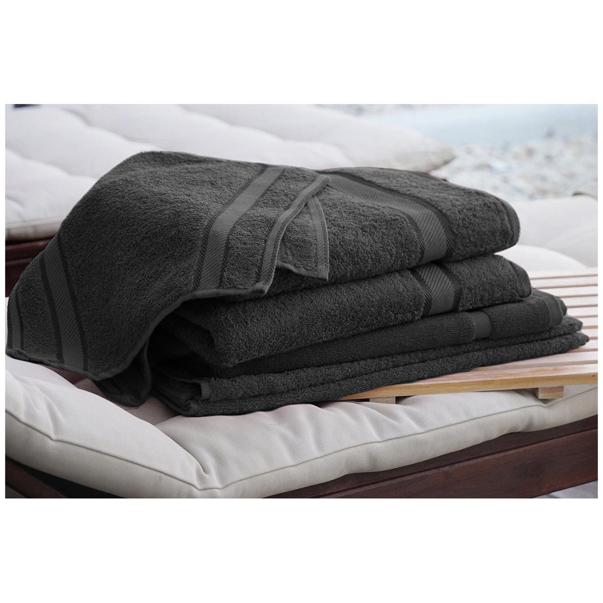 Kingtex Plain dyed 100% Combed Cotton towel range 550gsm Bath Sheet set 7 piece - Black