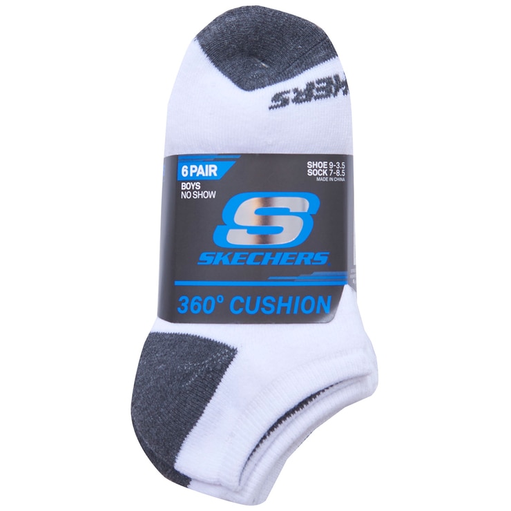 Skechers Boys' No Show Socks 6pk White & Blue Costco Australia