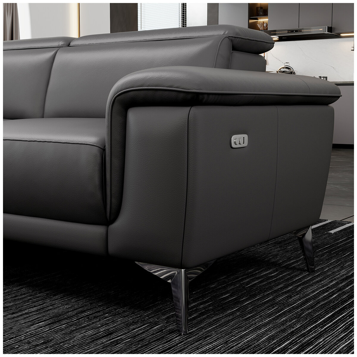 Valencia Pista Leather Reclining Sectional Lounge Left Chaise Grey