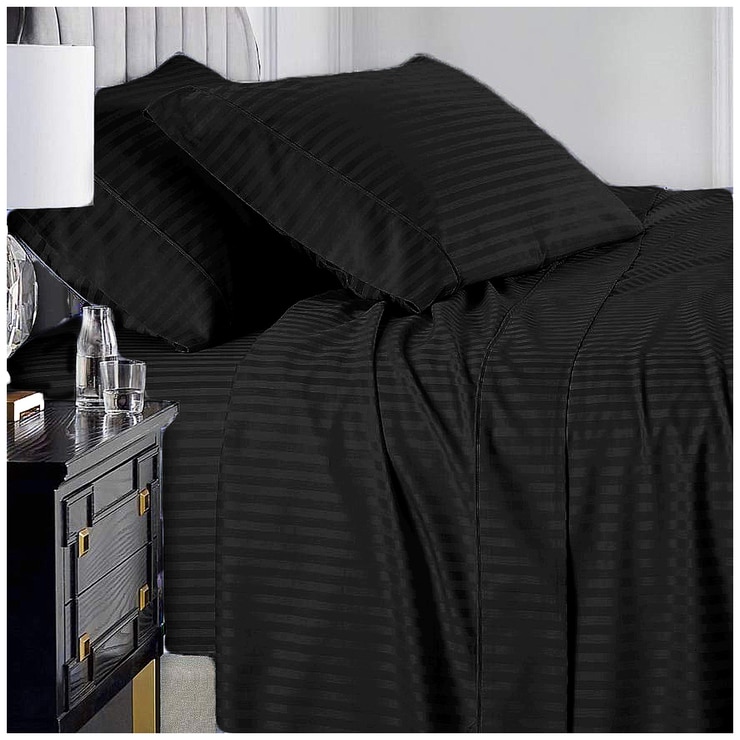 Ramesses 1000 TC Pima Cotton Narrow Stripe Queen Sheet Set Black