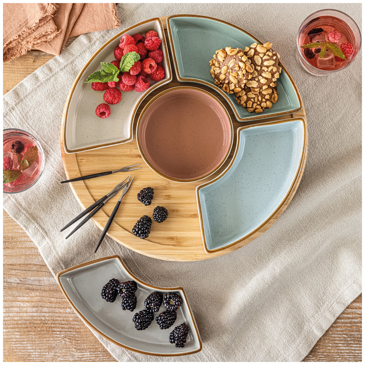 over&back Bamboo Lazy Susy With 5 Stoneware Dishes over&back Bamboo Lazy Susy With 5 Stoneware Dishes