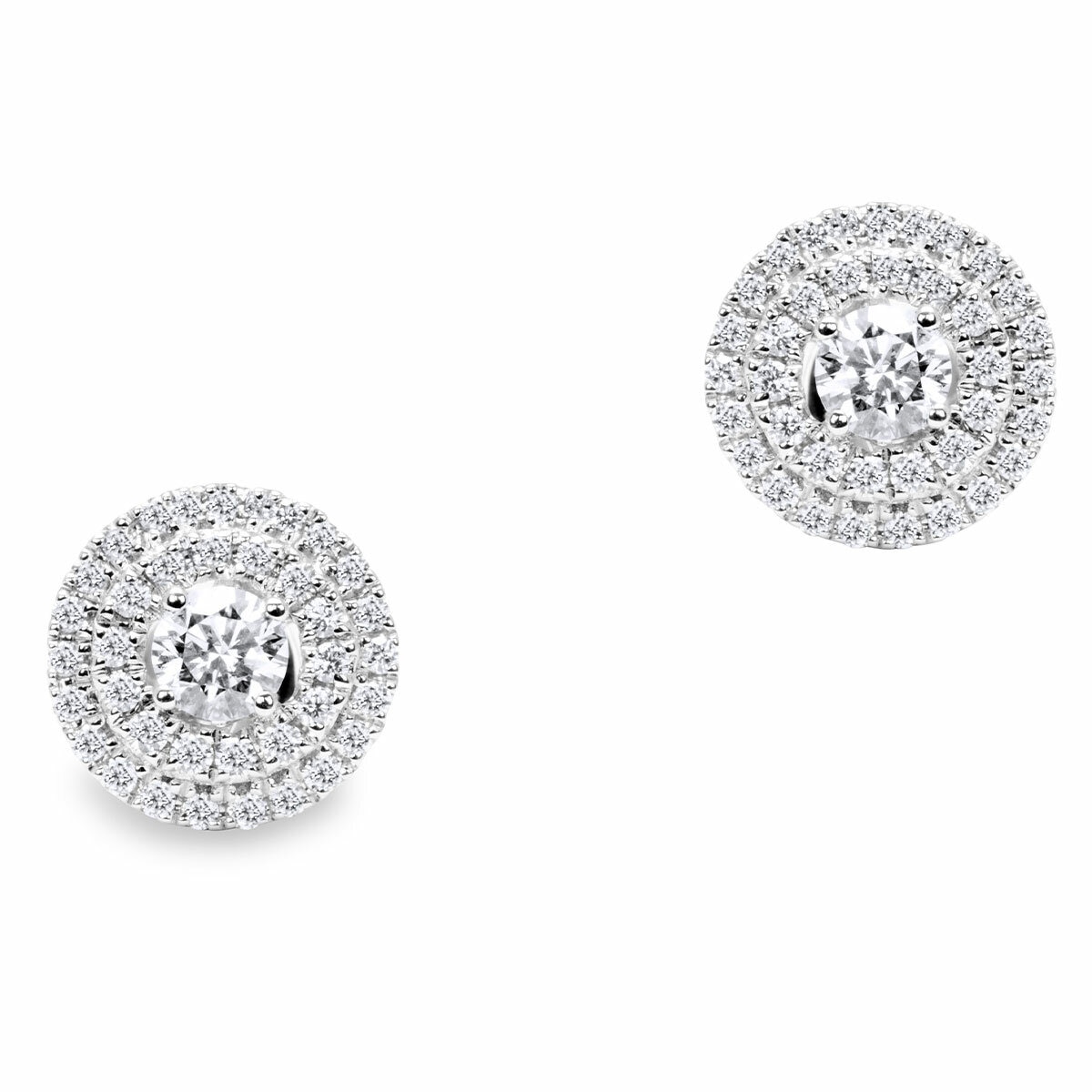 18KT White Gold VS2 I 0.60ctw Round Diamond Double Halo Earrings 18KT White Gold VS2 I 0.60ctw Round Diamond Double Halo Earrings