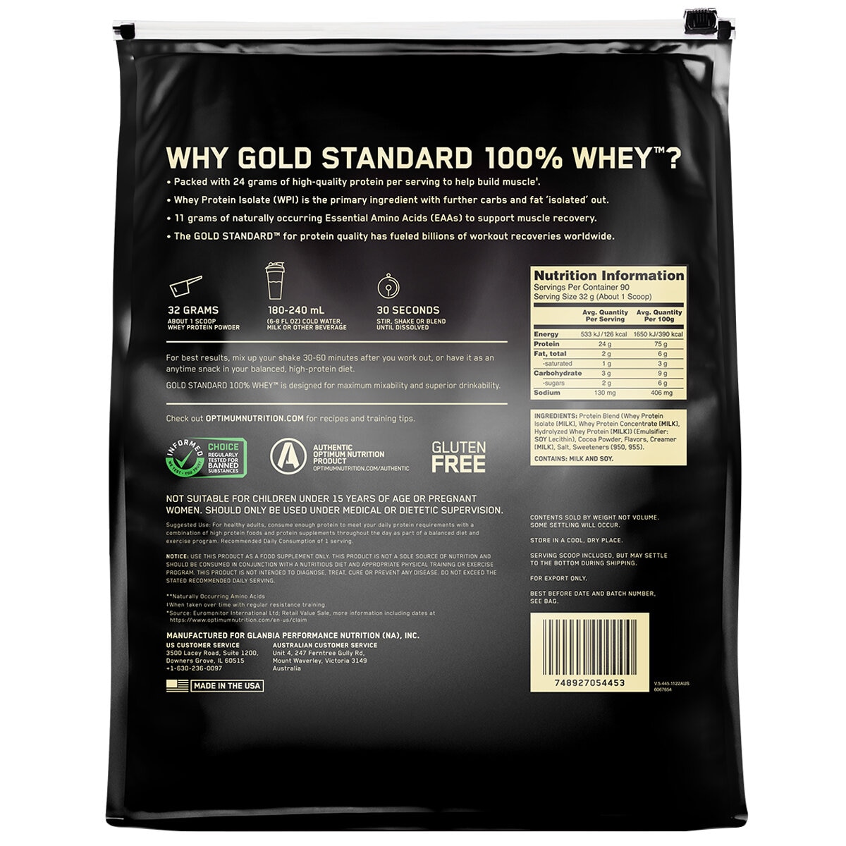 Optimum Nutrition Gold Standard 100% Whey Protein 2.79kg Chocolate