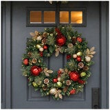 CGH 76.2cm Pre-Lit Decorated Holiday Wreath Red