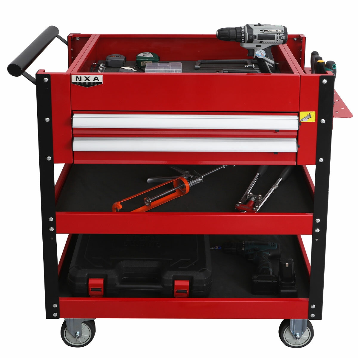NXA 76cm Red Tool Cart with 2 Drawers & 3 Trays - 30TC2D2TR