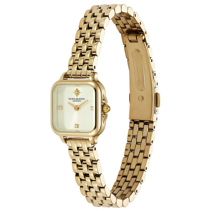 Olivia Burton Grosvenor Mini Ionic Plated Thin Gold Steel Ivory Dial Ladies Watch 24000257