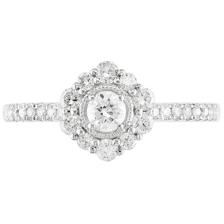 14KT White Gold 0.50ctw Round Diamond Milgrain Ring 14KT White Gold 0.50ctw Round Diamond Milgrain Ring