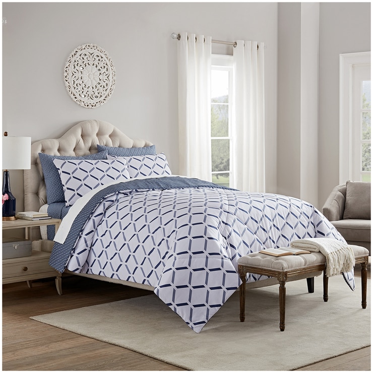 Style Decor Queen Comforter Set 6pc Navy Costco Australia