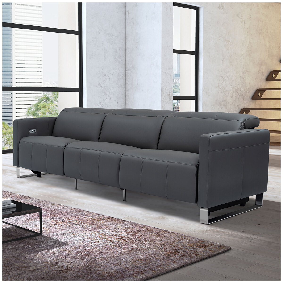 Valencia Lenard Leather Recliner Sofa With Metal Legs