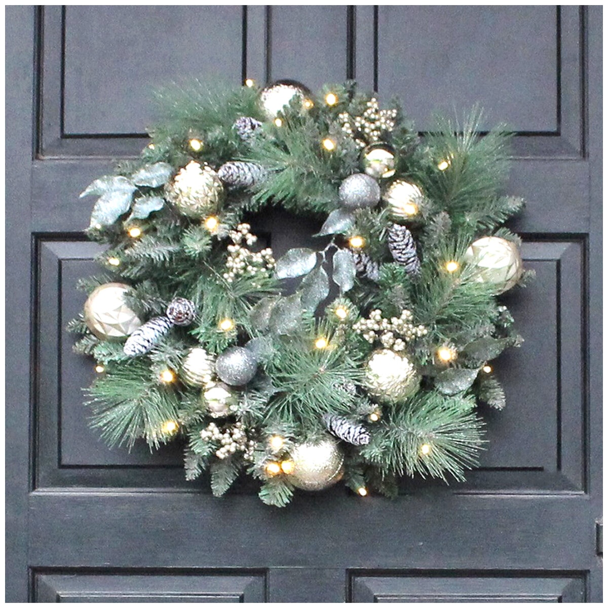 Pre-Lit Decorated Holiday Artificial Wreath 61cm