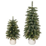 Glitter Potted Trees With Twinkle Lights Set Of 2