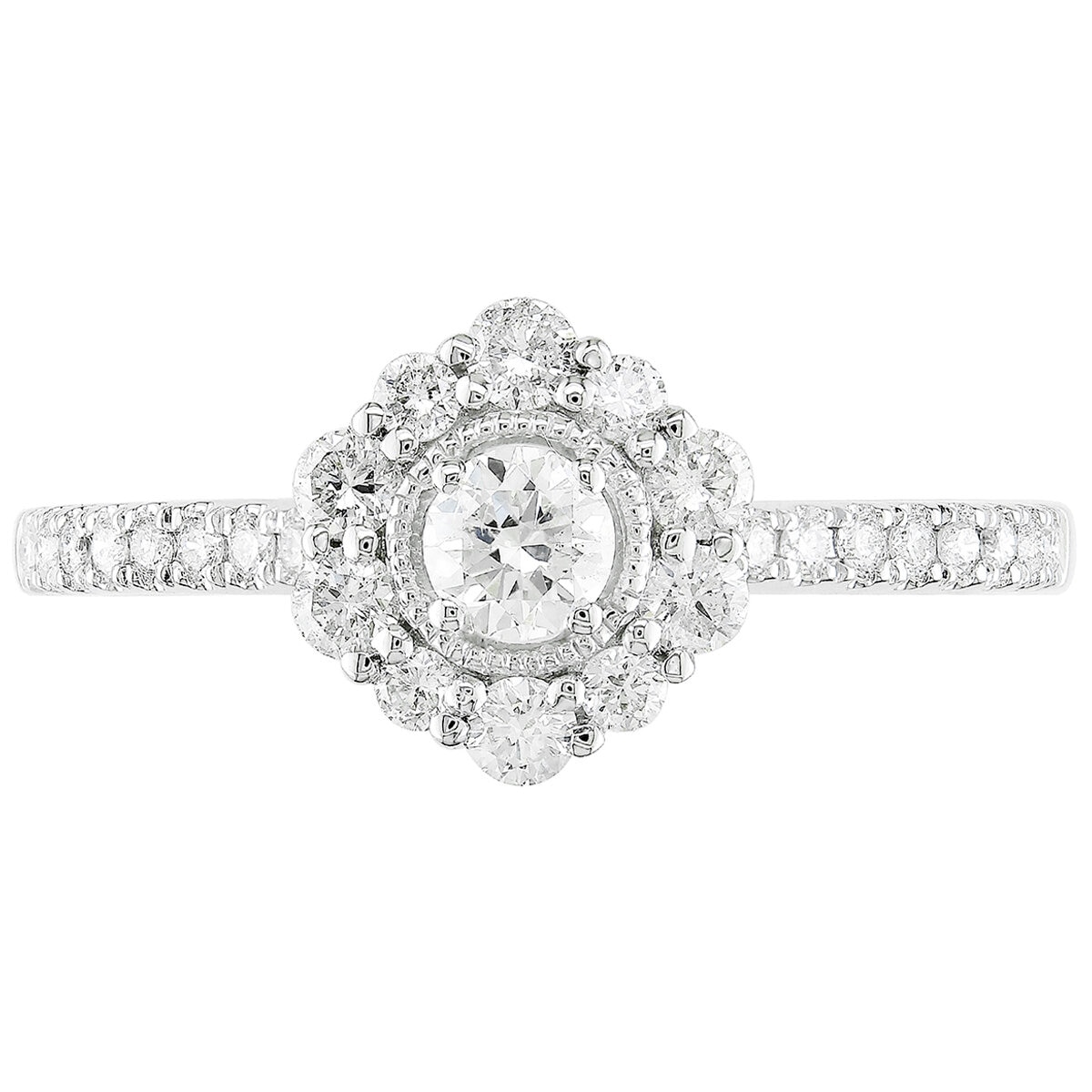14KT White Gold 0.50ctw Round Diamond Milgrain Ring