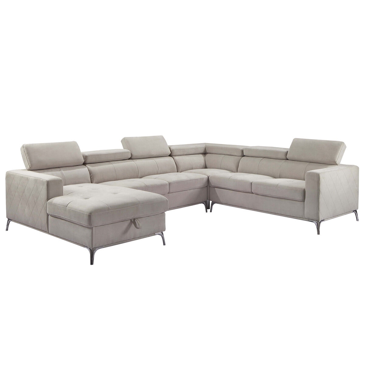 Abbyson Blaise Fabric Sectional with Storage Chaise and Adjustable Headrests Grey