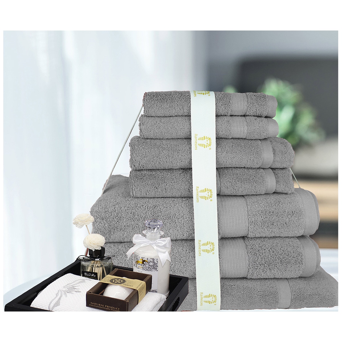 Kingtex 30% Bamboo & 70% Cotton 600gsm Bath Towel 7 piecec - Silver