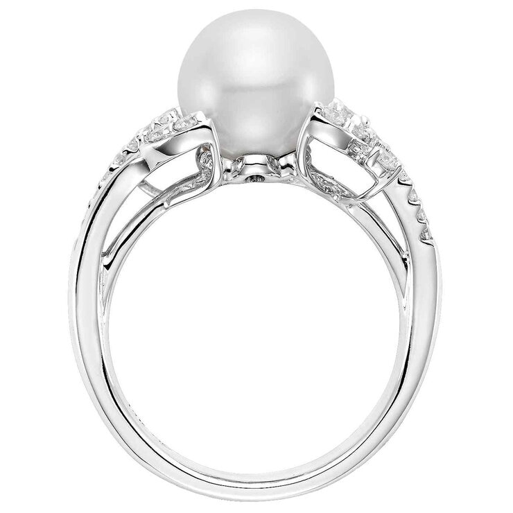 14KT White Gold 0.34ctw Diamond Cultured Pearl Ring