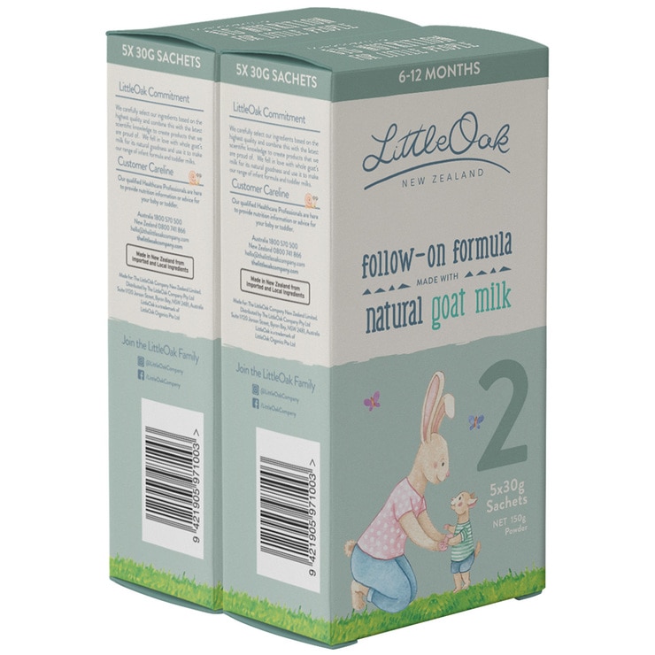 LittleOak Natural Goat Milk Followon Infant Formula 5x30g Sachets Twin Pack Stage 2 (612