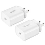 Belkin BoostCharge USB-C PD 3.0 Wall Charger 20W White 2 Pack WCA007AUWH-2PK