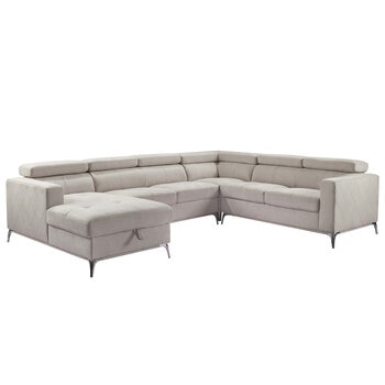 Abbyson Blaise Fabric Sectional With Storage Chaise And Adjustable Headrests Grey