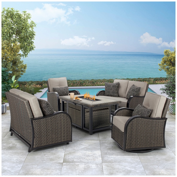 Agio Park Falls 5pc Woven Seating Set with Fire Costco Australia