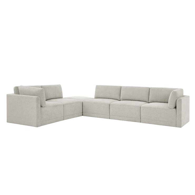 Thomasville 6PC Fabric Modular Sectional with Ottoman Light Grey