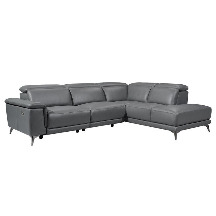 Valencia Pista Leather Reclining Sectional Lounge Right Chaise Grey