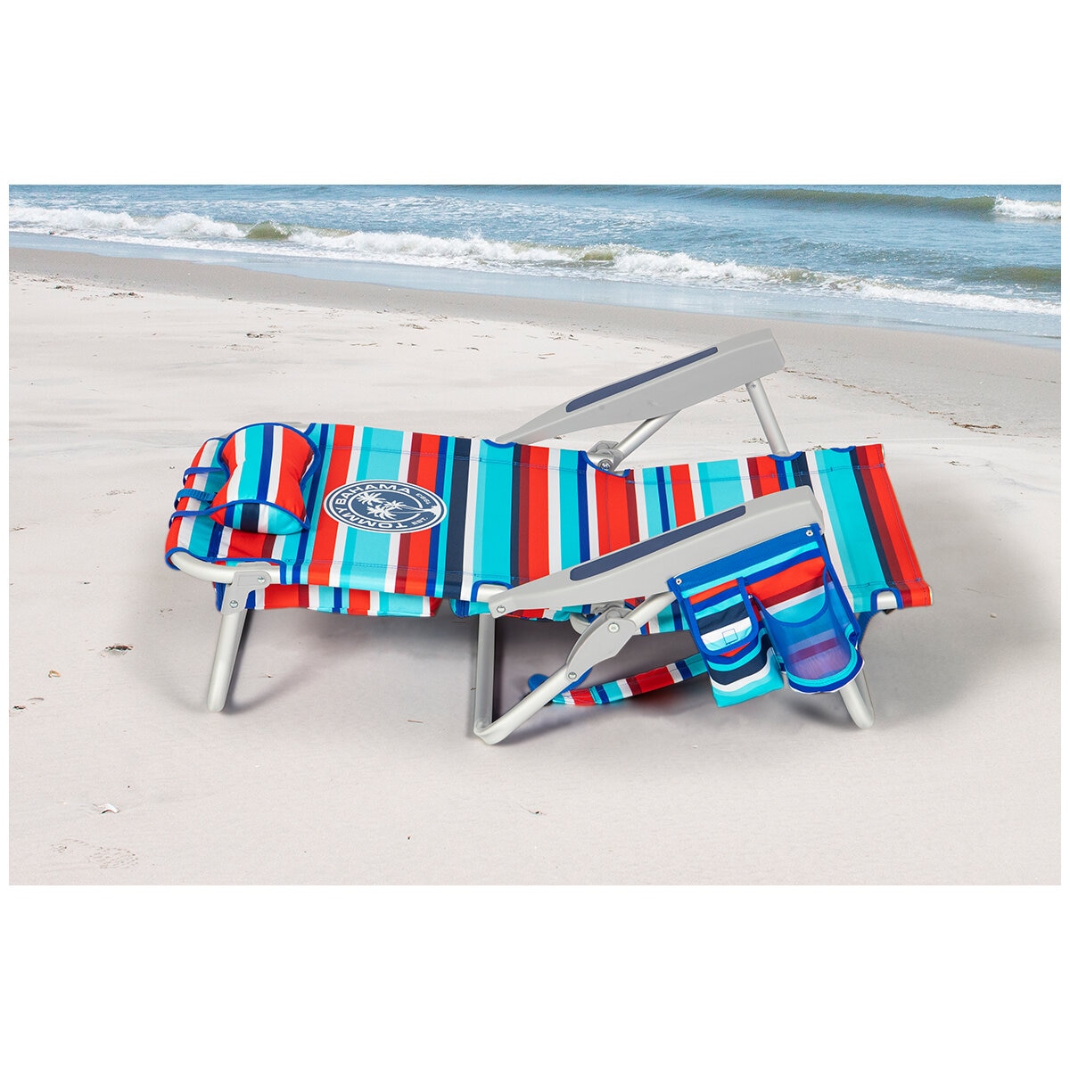 Tommy Bahama 5 Position Aluminium Backpack Beach Chair 2 Pack Royal And Red Stripe