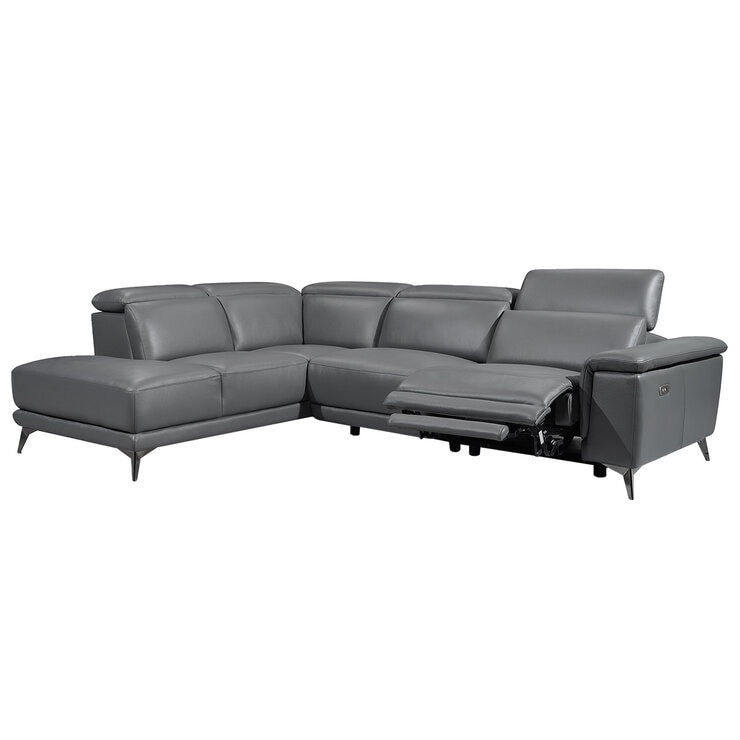 Valencia Pista Leather Reclining Sectional Lounge Left Chaise Grey
