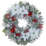 Pre-Lit Decorated Poinsettia Holiday Artificial Wreath 76.2cm White
