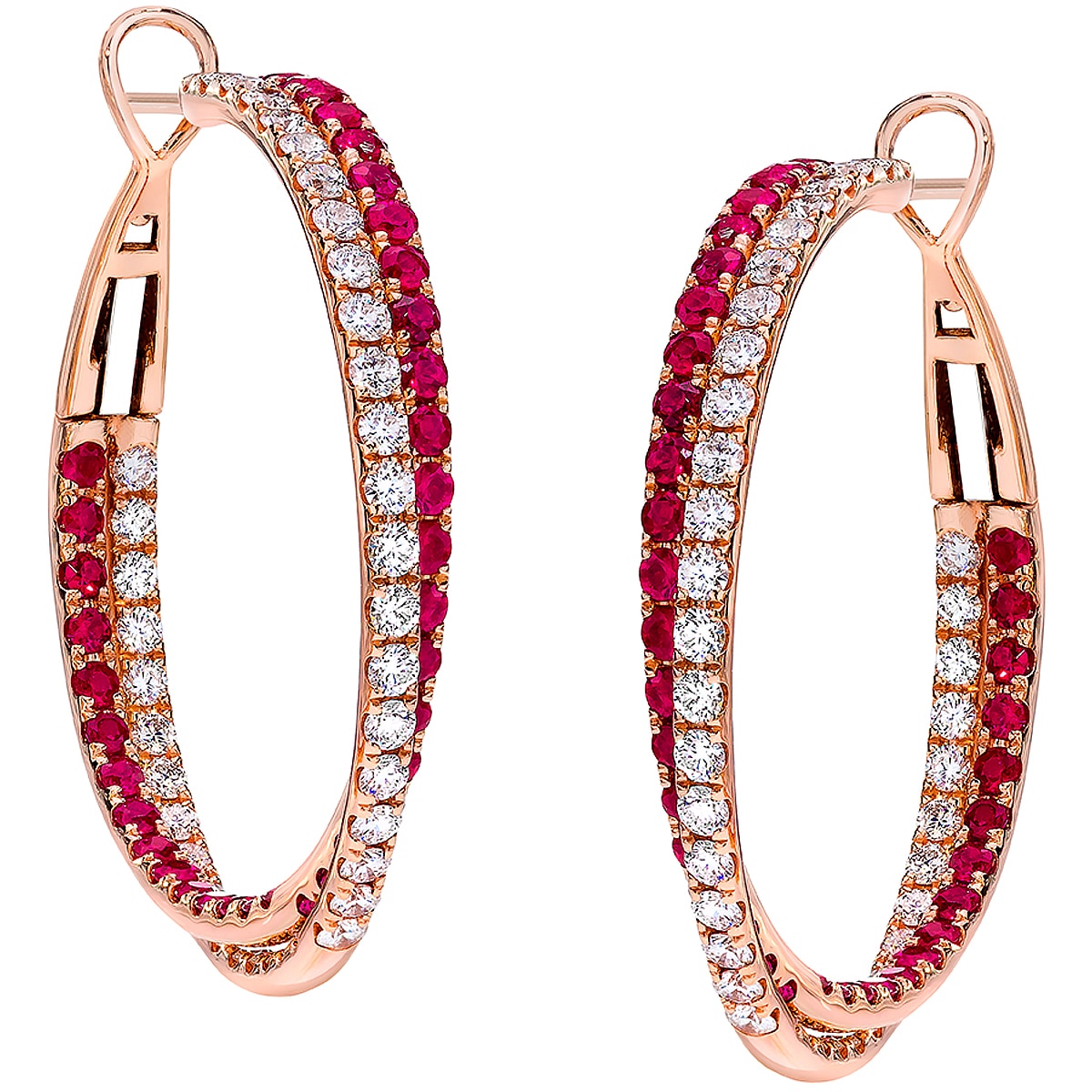 Twist 18KT Rose Gold Ruby and Diamond Earrings Costco Australia