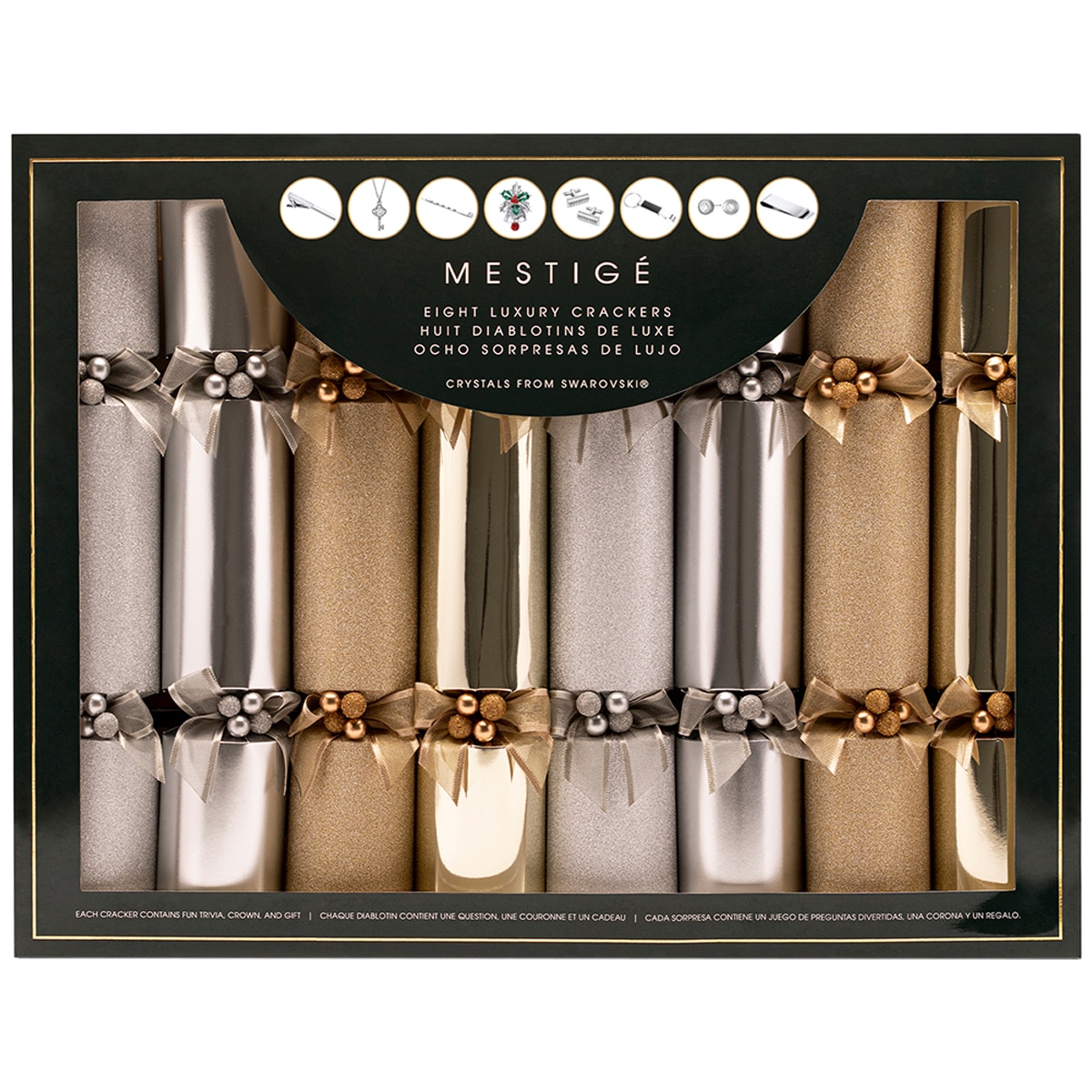 Mestige Luxury Swarovski Crystal Christmas Crackers 8pk Metallic Silver & Gold Costco Australia