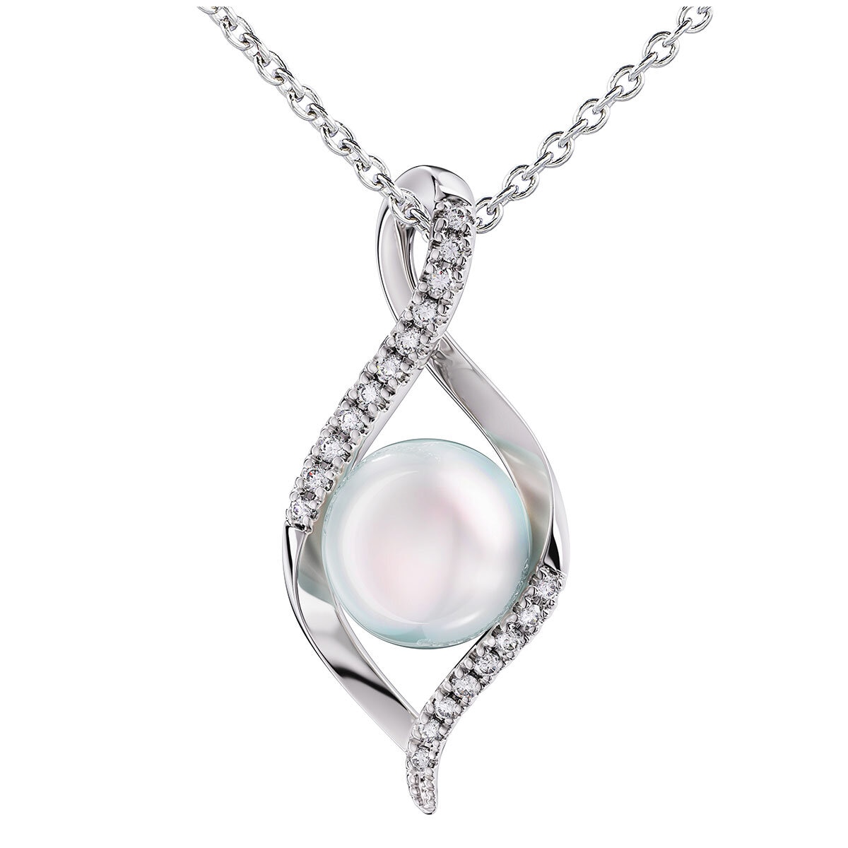 14KT White Gold 0.09ctw Diamond Fresh Water Pearl Pendant