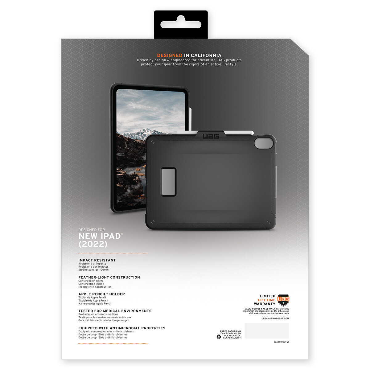 UAG Scout Apple iPad 10th Gen with Kick Stand & Hand Strap Rugged Case Black 12339HB14040