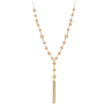14KT Yellow Gold Peach Moonstone Gold Link Necklace 17"