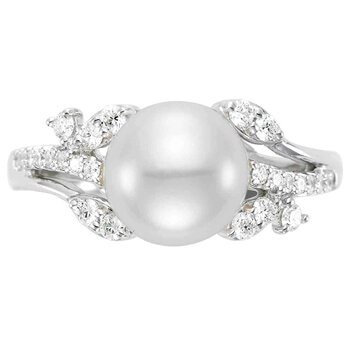 14KT White Gold 0.34ctw Diamond Cultured Freshwater Pearl Ring