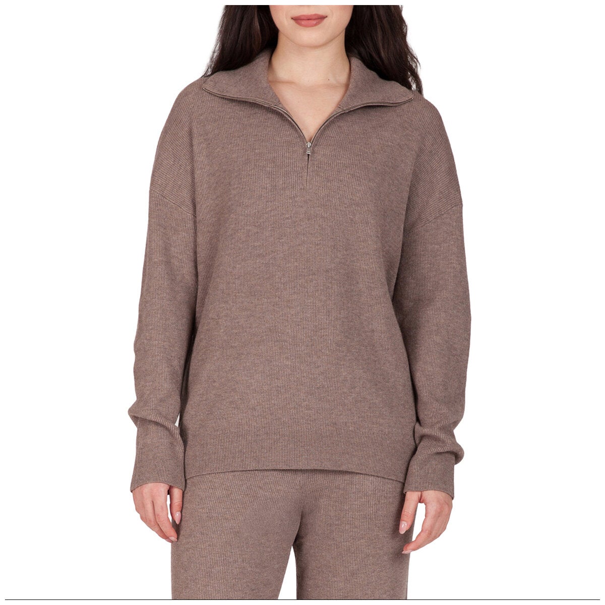 TKEES Women's 1/4 Zip Ribbed Sweater