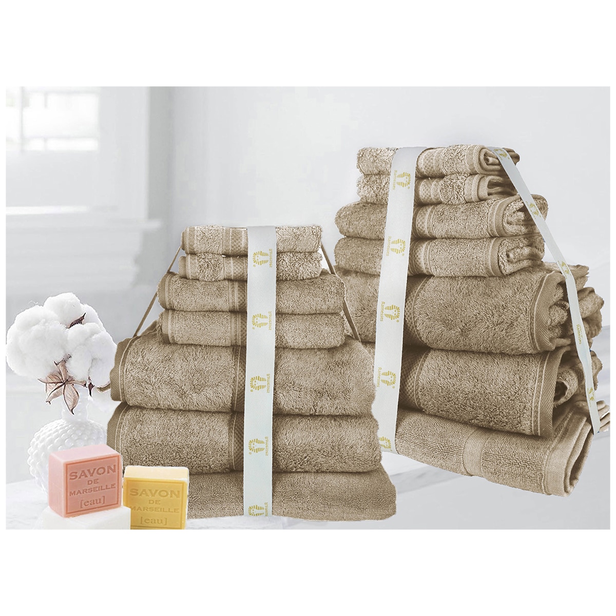 Kingtex Ramesses 100% Cotton Bath Sheet Sets 14 piece - Latte