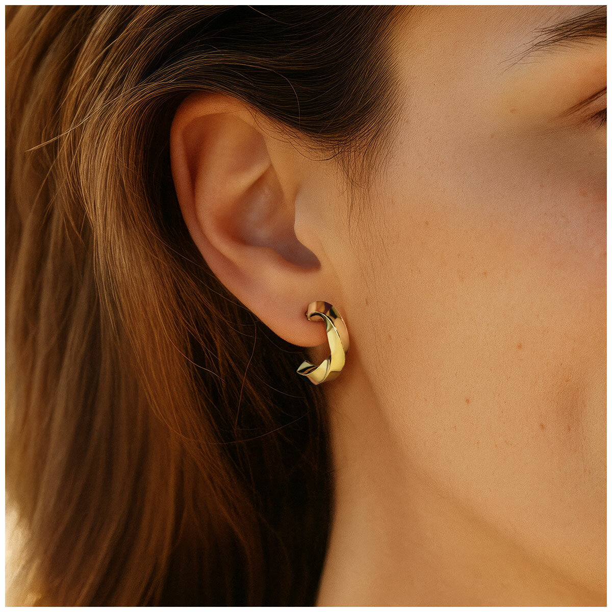 24KT Yellow Gold Twisted Half Hoop Earrings