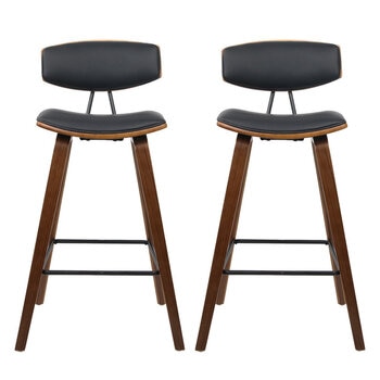 Artiss Cafe Leather Wood Bar Stool Black 2 Pack