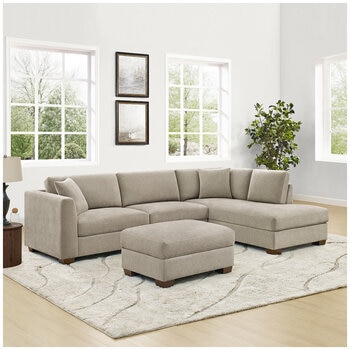 Thomasville Fabric Sectional With Storage Ottoman