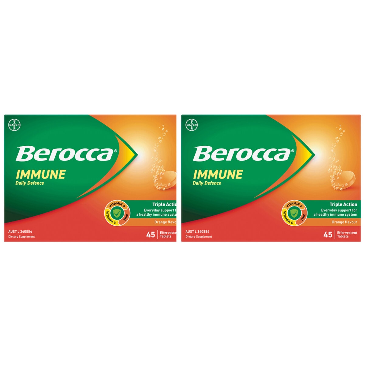 Berocca Immune Daily Defence Orange 2 x 45 Effervescent Tablets