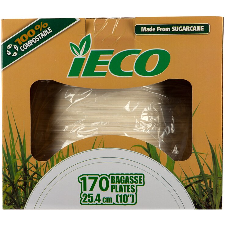 IECO 25cm Biodegradable Sugarcane Bagasse Plates 170pk Costco Australia
