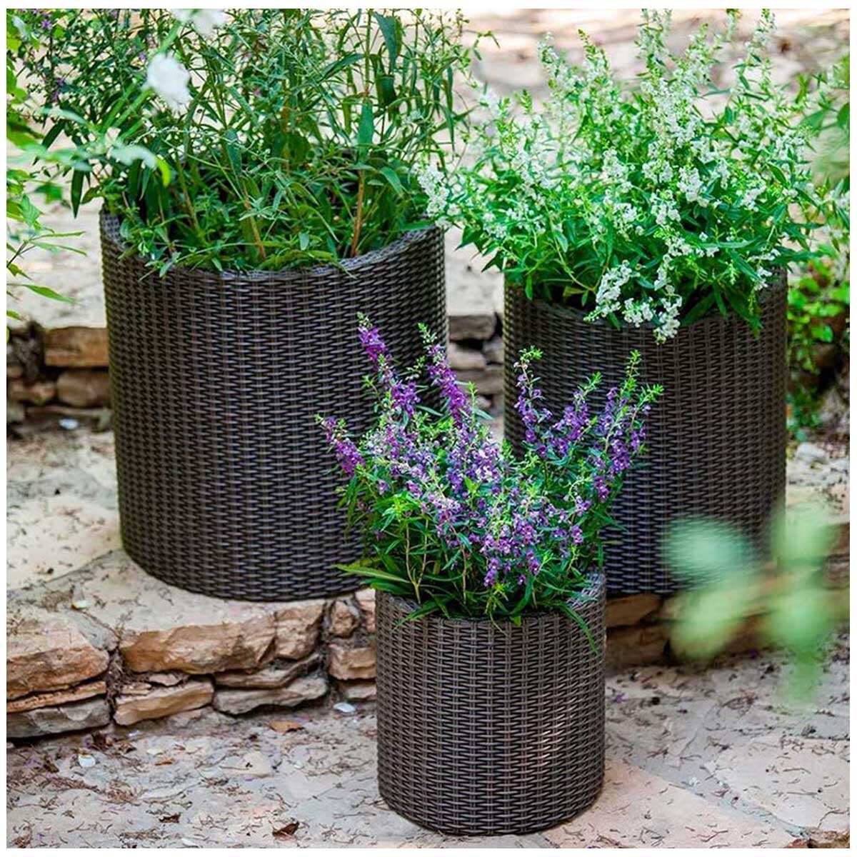 Keter Cylinder Planter Set 3 Piece Dark Brown
